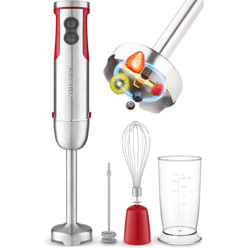 Zulay Kitchen 4-in-1 Immersion Blender Handheld Mixer - Powerful 800 Watt Hand Blender, Red