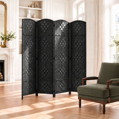 Elmina 6 Ft Folding Room Divider Privacy Screen Home Decor Diamond Weave Fiber Double Hinges