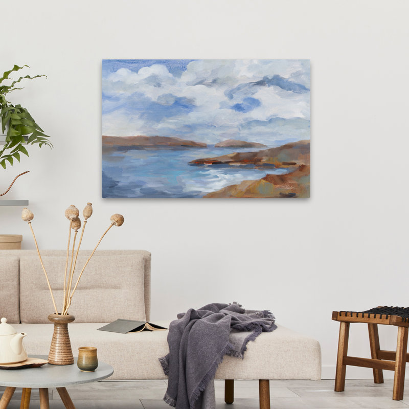 Îles, paysage côtier bleu, blanc, nuage brun, H 36 po x l 24 po