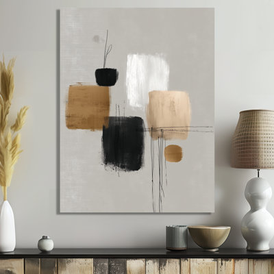 Black Shapes With Grey Minimalism Abstract Blend - Modern Metal Art, Minimalist Metal Print