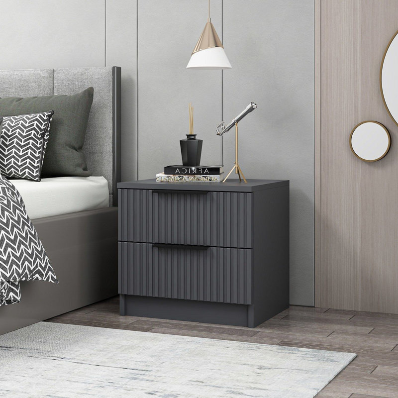 Table de chevet moderne avec de nombreuses tablettes Wesa, couleur anthracite, 19,7 po x 18,5 po x 15,7 po | 100% panneau de particules enduit de mélamine, épaisseur: 0,7 pouce | Conception élégante et fonctionnelle pour les solutions de rangement pour chambre à coucher