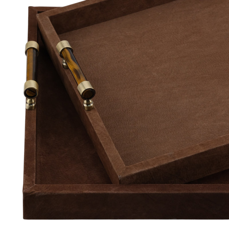 Plateau décoratif pour table basse Tiger Eye Handles, Brun
