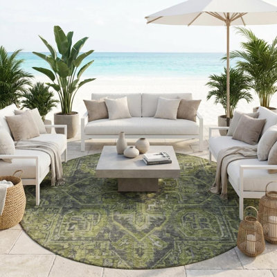 Tapis d'intérieur rond rond 8 po vert et gris rond lavable et antidérapant