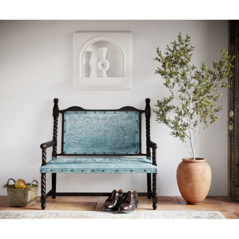 Colonial Leather Bench, Turquoise