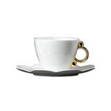 Geometrica Gold Rim Bone China Teacup and Saucer, Set of 2