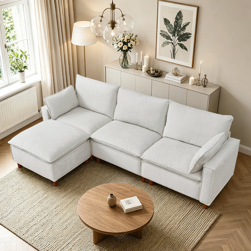 Modular L-Shape Sectional Sofa with Ottoman