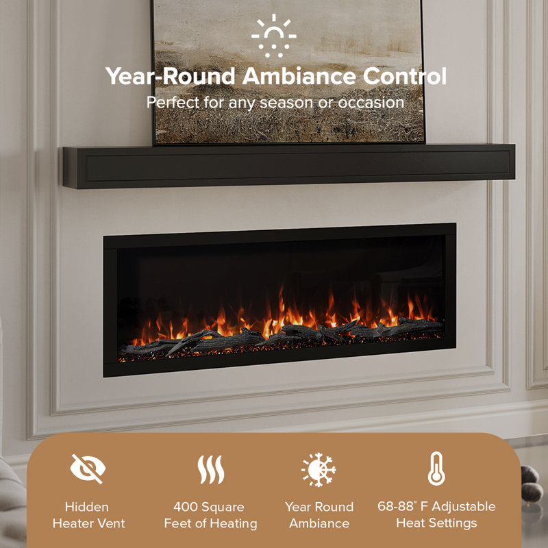 Highmark 50" Recessed or Wall Mounted Electric Fireplace Heater, 10 Flame Colors, Google & Alexa Compatible, Logs & Crystals, Remote Control
