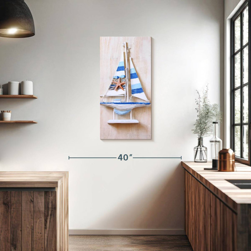 Bateau en bois bleu, H 36 po x l 18 po