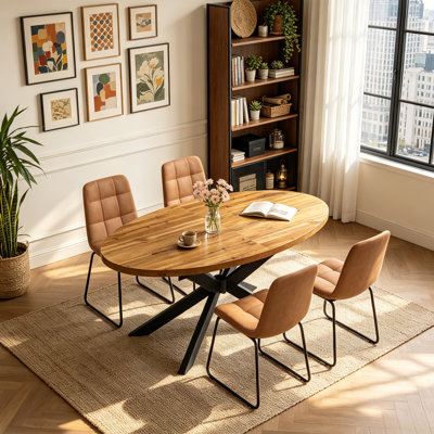 63.1"-78.8" Extendable Round Dining Table Set, 5-Piece Oval Kitchen Table with 4 Upholstered Dining Chairs