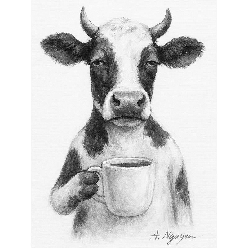 «Moody Moo - Morning Coffee Mood», art mural sur toile tendue
