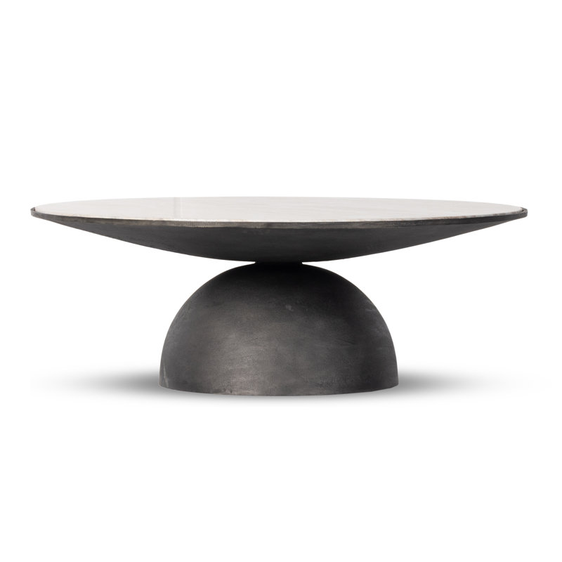 Corbett Marble Coffee Table, 17" H x 47" L x 47" W, Creamy Taupe Top/Hammered Gray Base