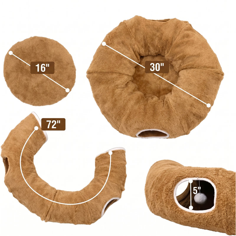 Lit rond rond en forme de beignet avec coussin lavable, brun, jeu de coucou pour chatons, chats et lapins