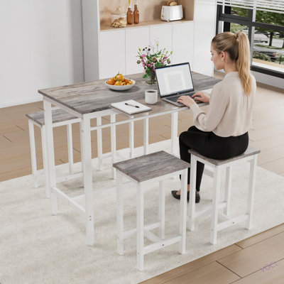 5-Piece Modern Kitchen Table With Four Bar Stools Bar Table Set 5PC,Metal Frame And MDF, 47.5'' L X 23.7'' W X 35.5'' H.