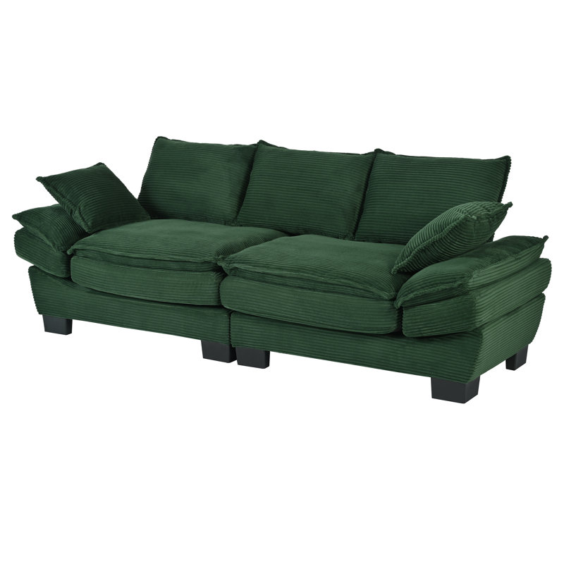 85.4" Modern Curved Sofa, Back Upholstered Couch With 2 Decorative Throw Pillows, Corduroy Fabric Couch For Living Room, Bedroom , Apartment