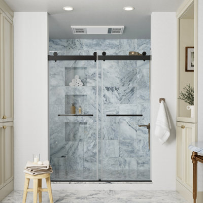 Frameless Glass Shower Door with Soft Closing, Clear Tempered Glass, Adjustable Width, Dual Roller System & Stainless Steel Hardware