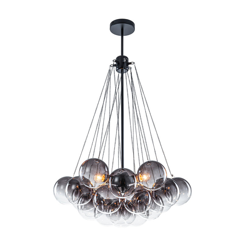 Lustre à bulles en verre gris dégradé à 3 lumières, Gris