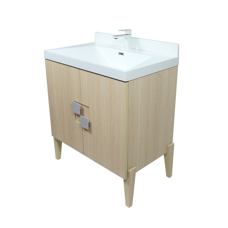 Fetnete 31.5'' Single Bathroom Vanity with Composite Granite Top, Neutural, White