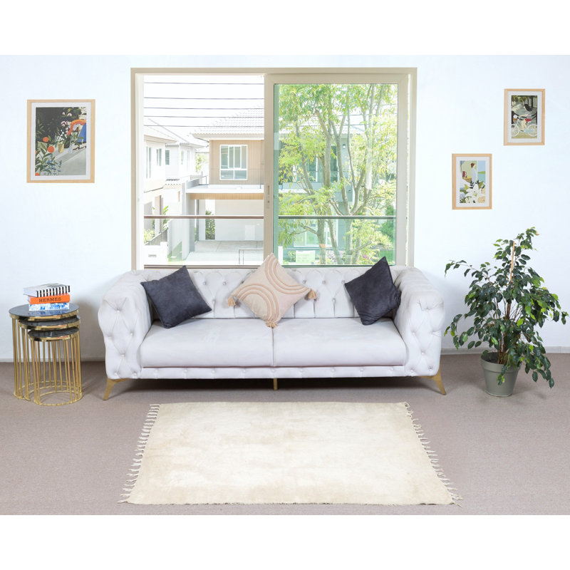 New Flat-weave Kilim Rug made of goat's wool, Plain Cream Bed Cover, Rectangle 9'2" x 14'