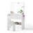 Large Makeup Vanity with LED Mirror, Glass Top Vanity Desk with 5 Drawers & Stool, 3 Color Lighting, Built-in Power Outlet & USB Ports, White