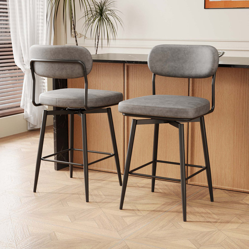 Chaise de bar rotative à 360 ° avec supports en fer pour la cuisine, les restaurants et les bureaux (ensemble de 2)