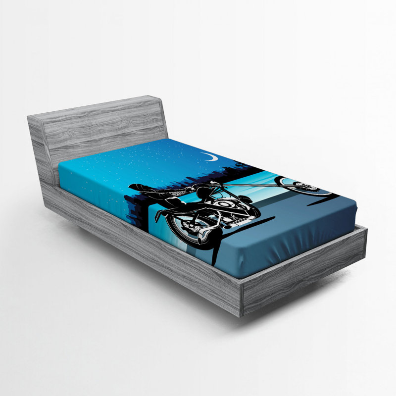 Twin Size Black and Navy Microfiber Motorcycle Fitted Sheet