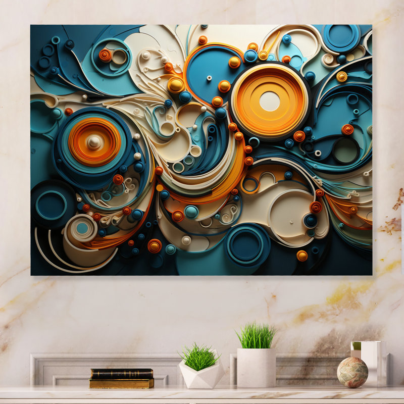 Gamar sarcelle jaune abstrait fractal collage mélodie II - fractales murales, H 30 po x l 40 po x P 1,5 po, Métal métal