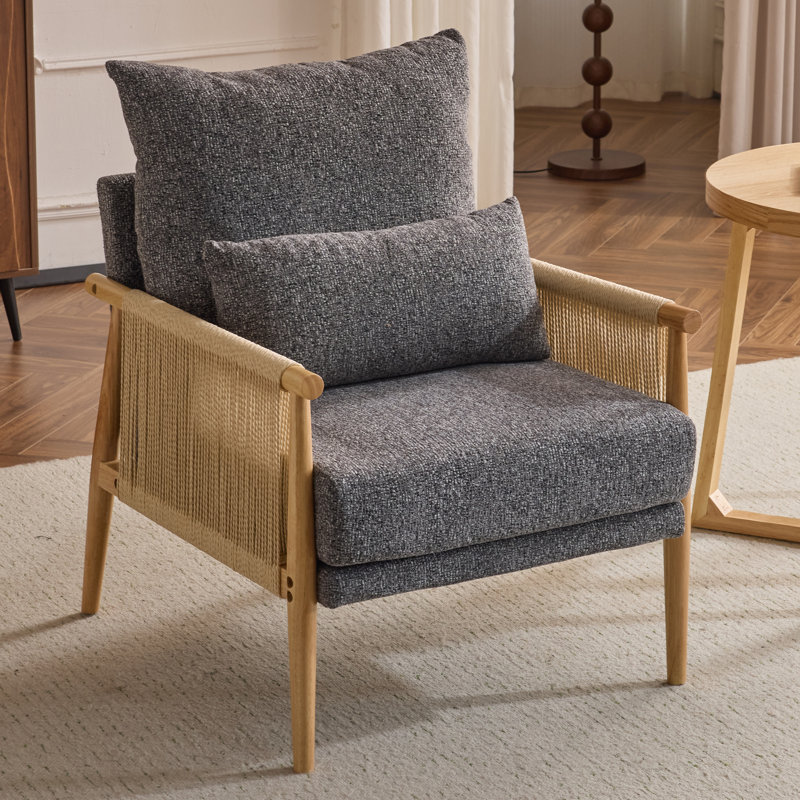 Masson Chenille Accent Chair Armchair With Pillow, Dark Gray Chenille
