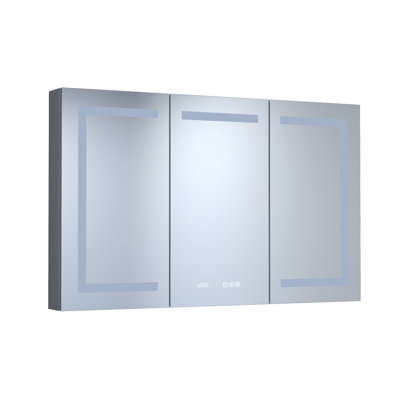 48 in. W x 30 in. H Rectangular Silver Aluminum Recessed/Surface Mount Medicine Cabinet with Mirror LED and Clock