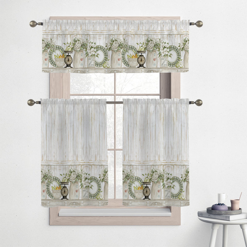 White Polyester Light-Filtering Kitchen Tier Curtain Set