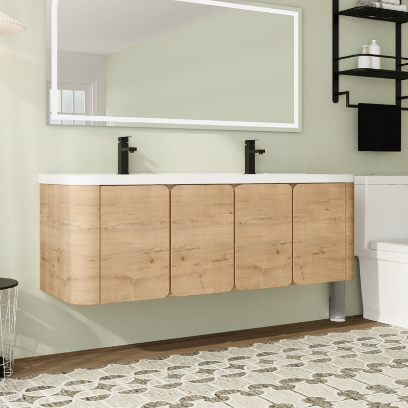 Meuble-lavabo double 60 po avec plateau en résine et portes à fermeture en douceur 60 po, 60"
