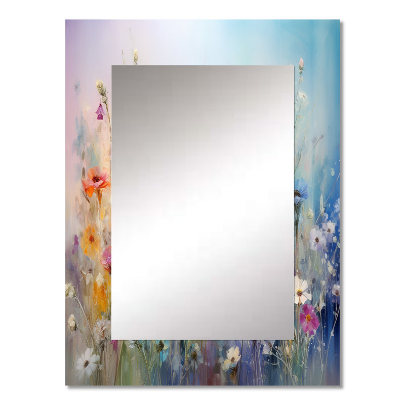 Leavens Wildflowers Blossoming Dreams - miroir décoratif Wildflowers, miroir mural traditionnel, impression d'art en métal