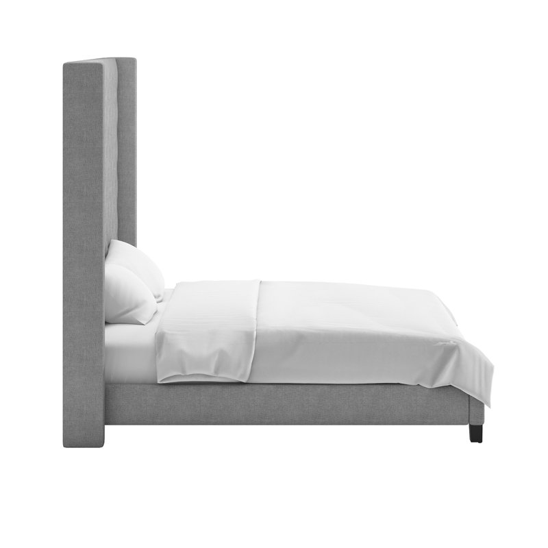 Lit tapissier standard Kaster, Lin gris étain, Très grand