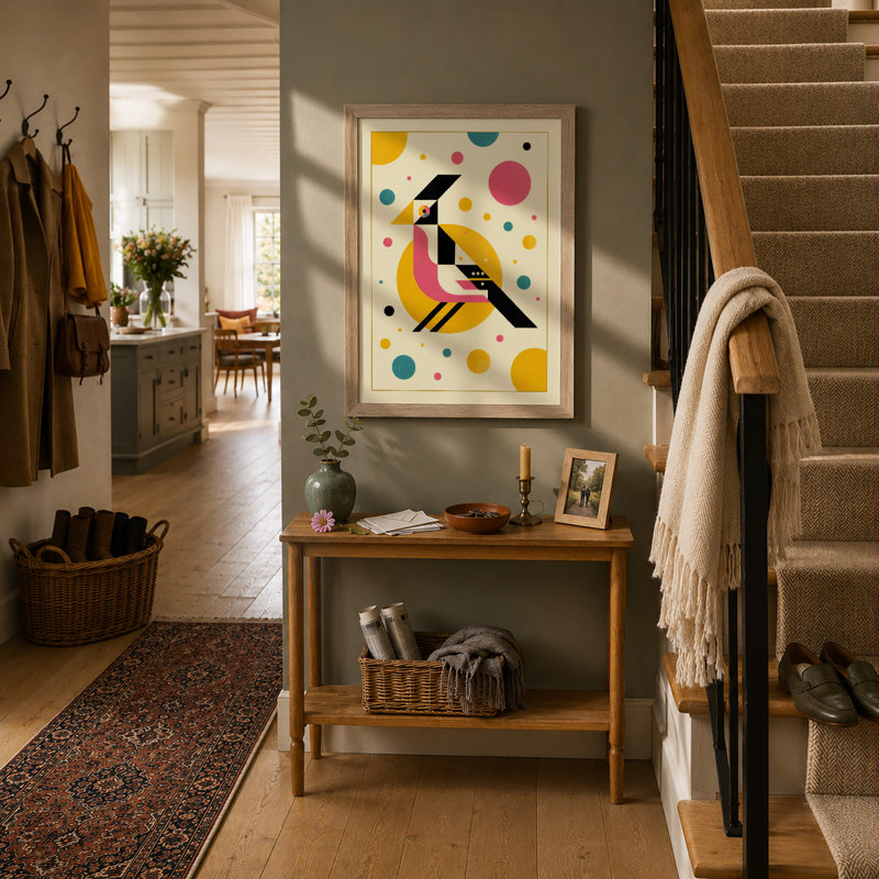 Parrot in Motion Geometric 1 Piece Single Picture Frame Wall Art, A3 - 42.0 x 29.7 cm, Oak