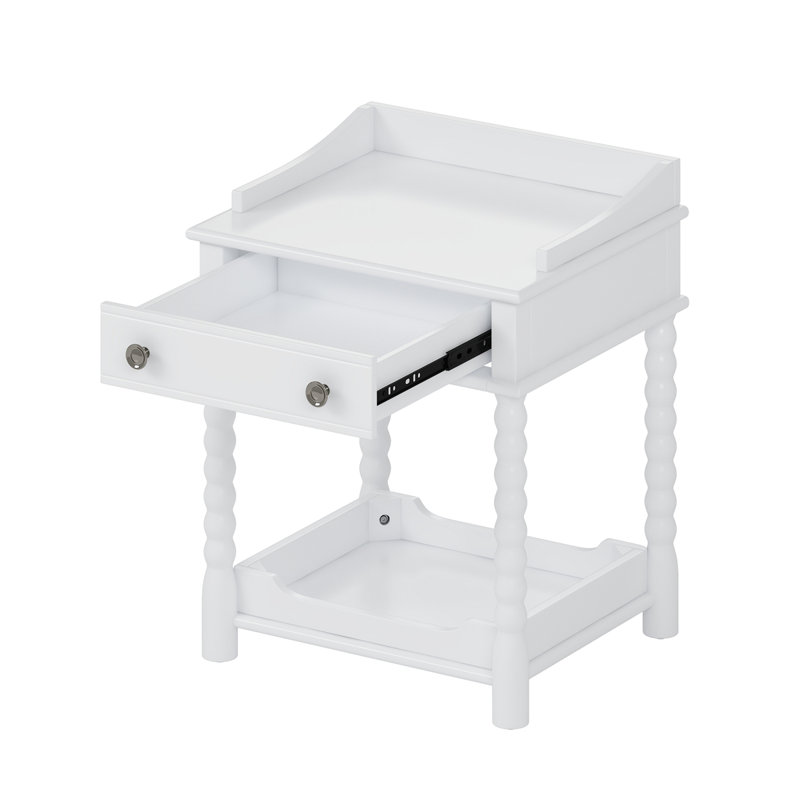 One Drawer Wood Nightstand, White