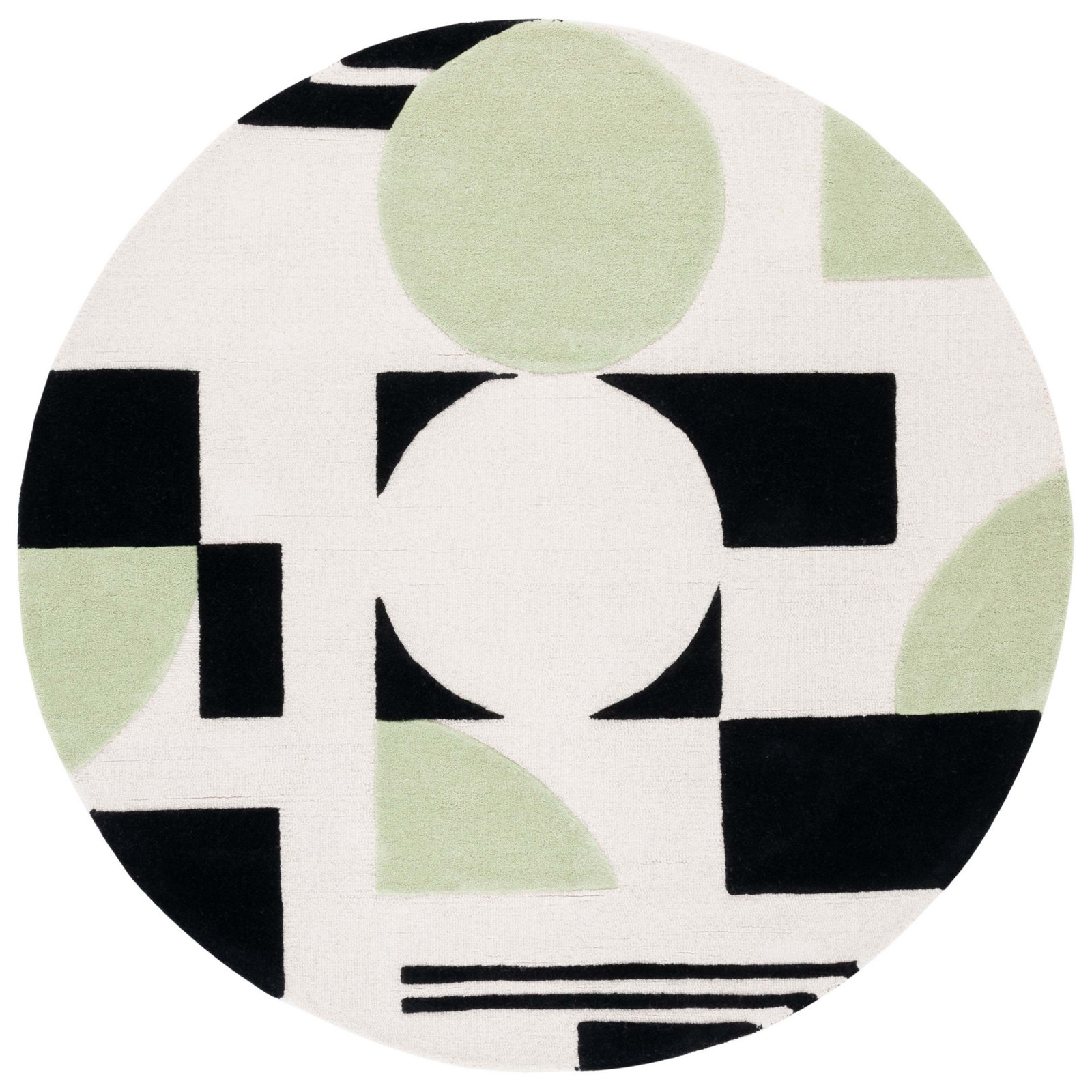 Felipe Green Black White Hand-Tufted Wool Rug, Round 6'