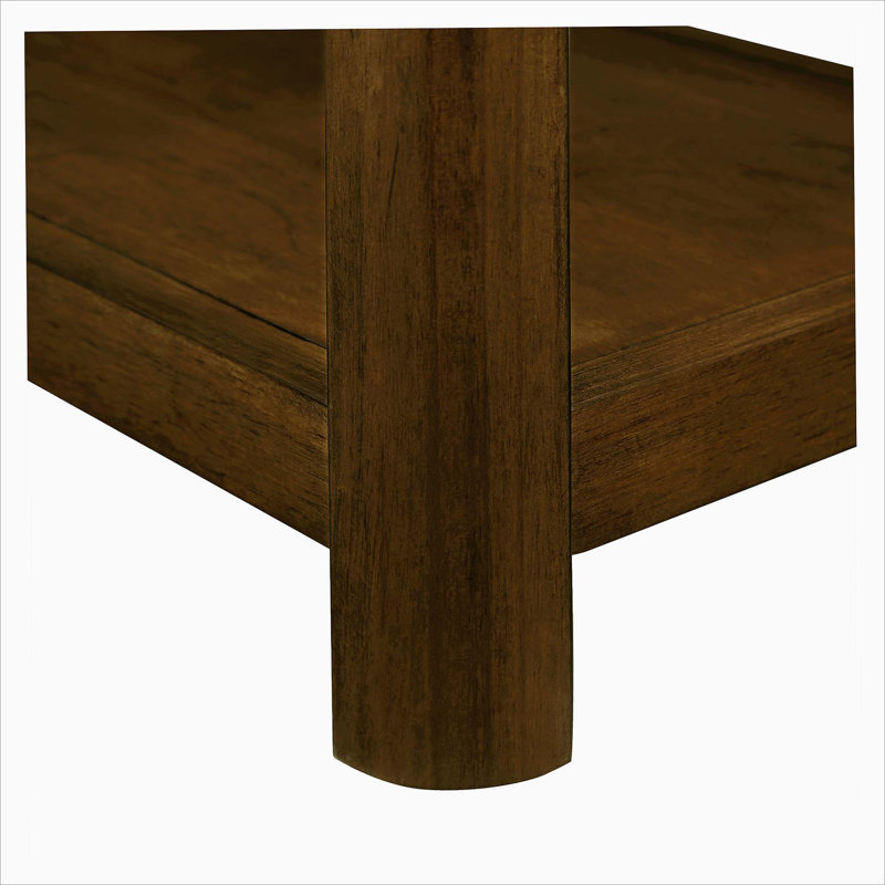 Rectangular End Table with Storage Shelf and Wood Legs, Dark Walnut