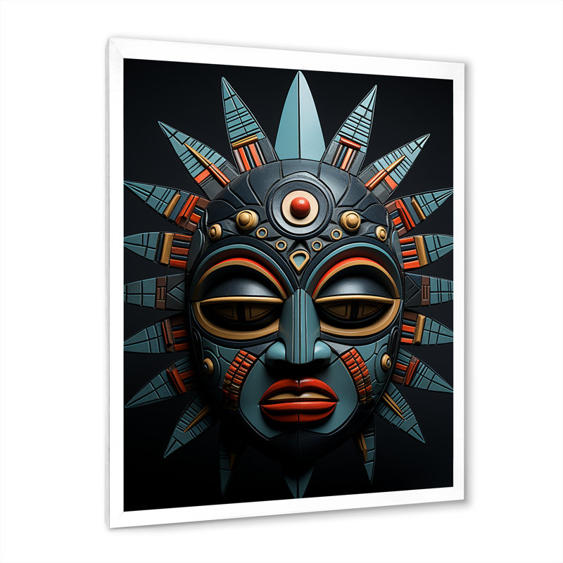 Buok, masque tribal africain Chokwe, H 44 po x l 34 po x P 1,5 po, Cadre photo blanc