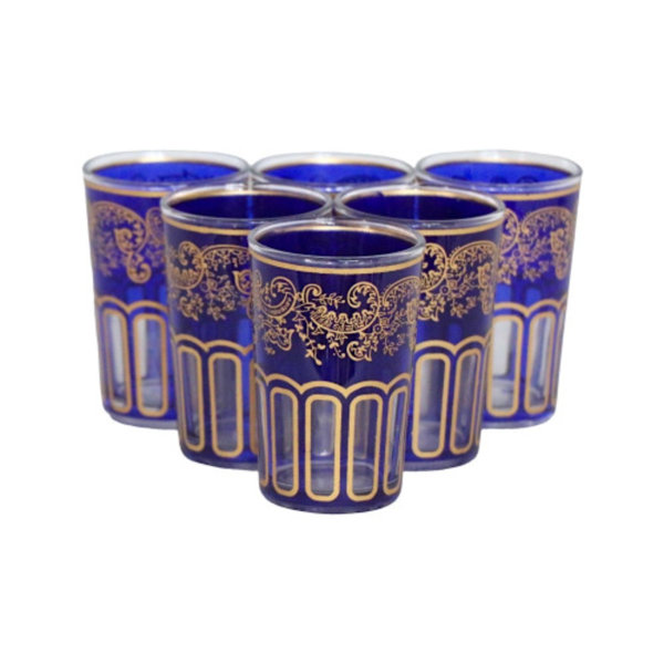 Set of 6 Handmade Arabesque Style Tea Glasses (Tunisia)