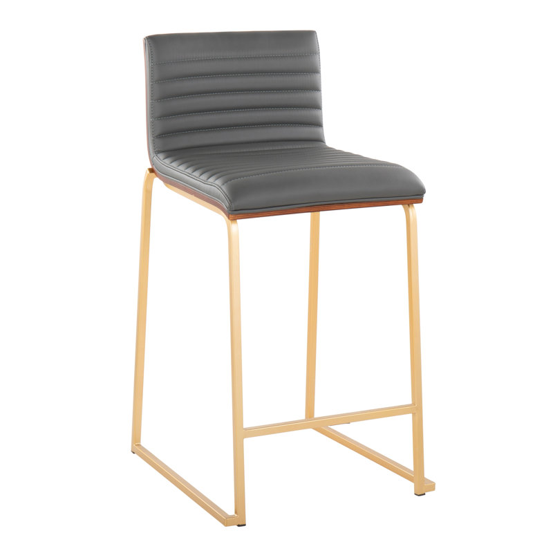 Tabouret de comptoir contemporain, Siège gris / cadre doré