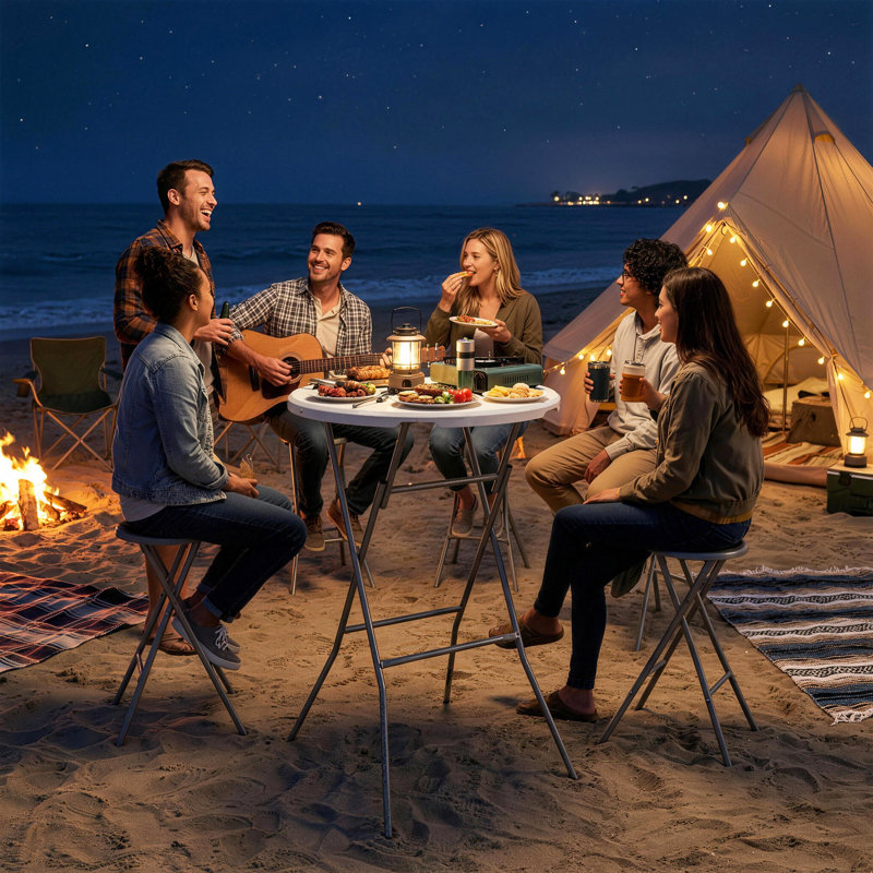 Table de pique-nique pliante en plastique 2,6 pi, table de camping, blanc