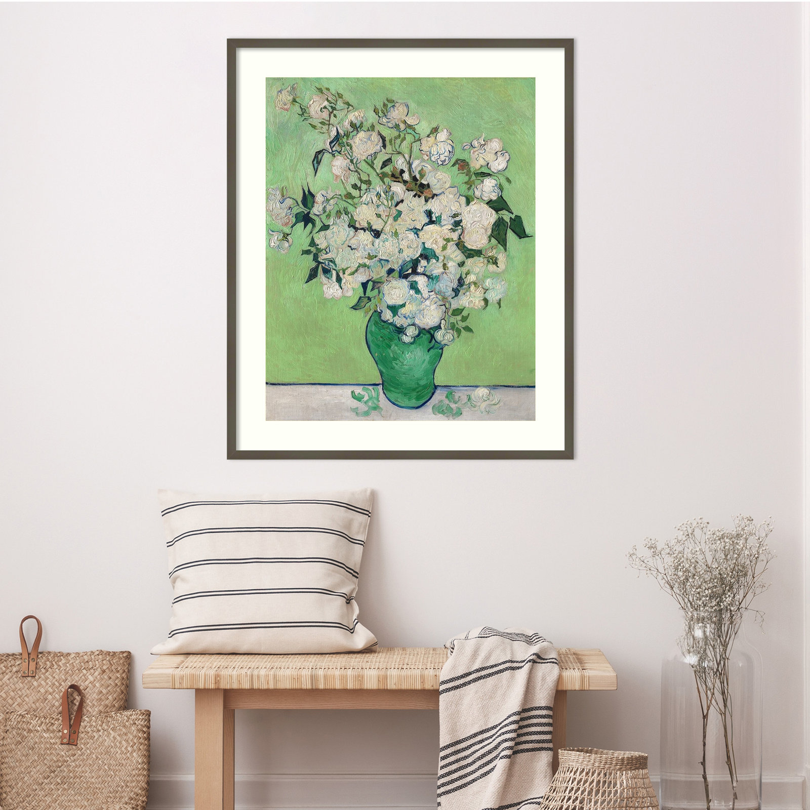 Roses, 1890 (Green Vase) Painting, Gray, 41.07" H x 33.82" W x 0.88" D