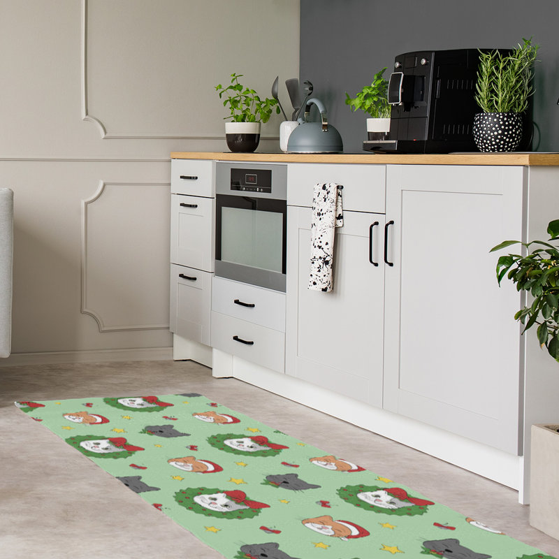 Tapis vert/rouge/gris zone fait main, Tapis de couloir 2 pi x 8 pi