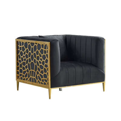 Sf1018 Black Velvet Accent Chair With Gold Trim 