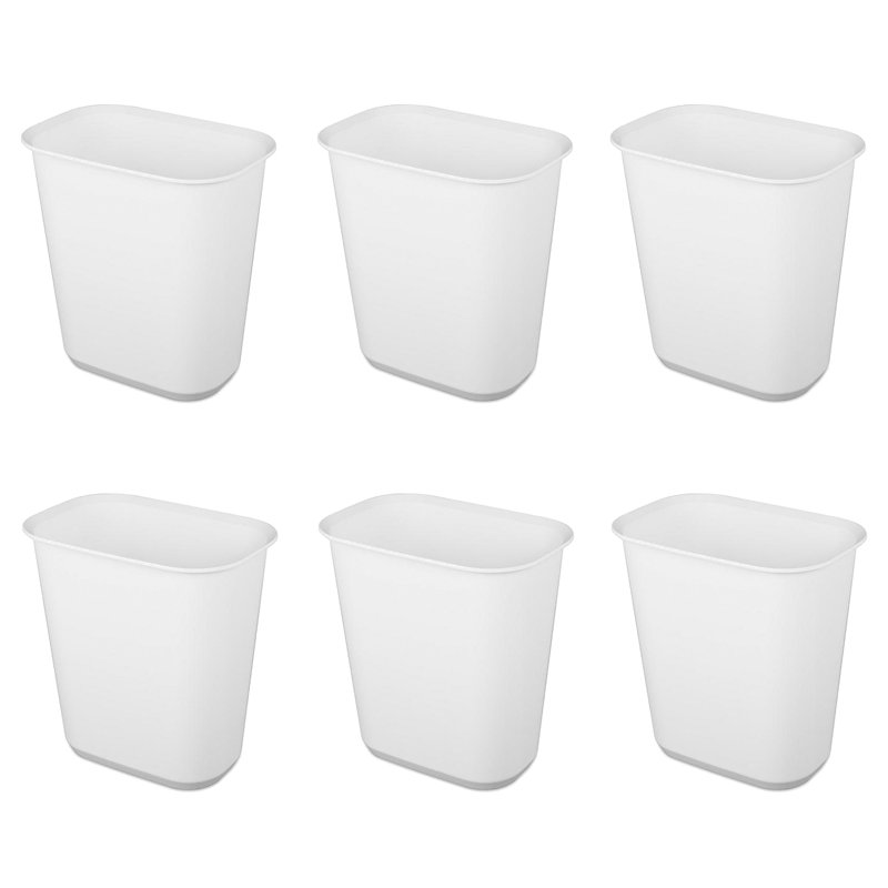 Sterilite 5.5 Gallon White Plastic Rectangular Wastebasket, 6 Pack