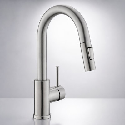 Robinet de cuisine et de salle de bain polyvalent en nickel brossé avec douchette rétractable, idéal pour une gestion efficace de l'eau et une esthétique moderne