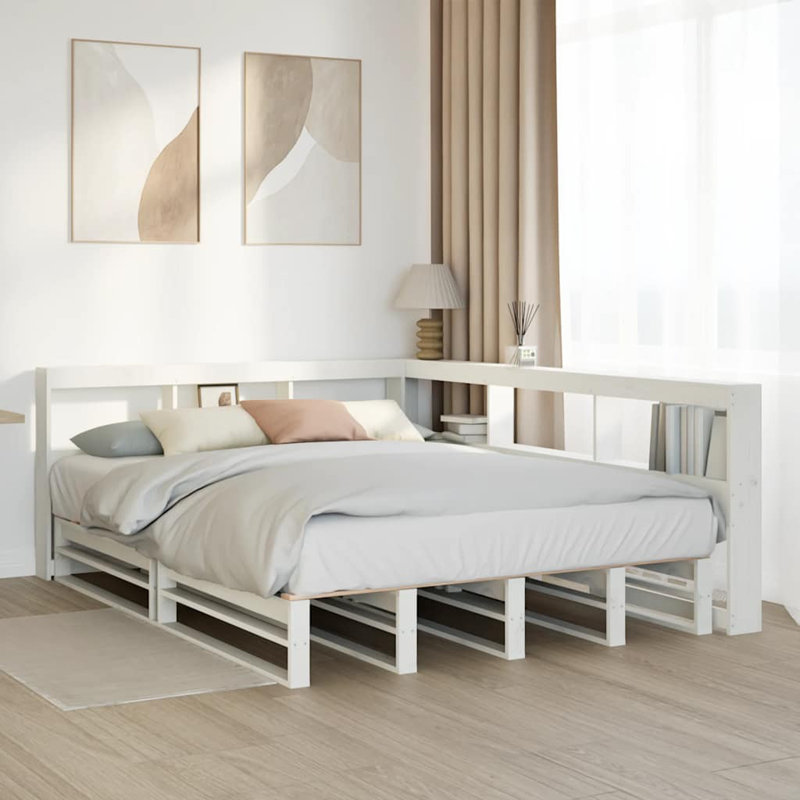 Solid Wood Storage Bed, European Double (140 x 200 cm), White