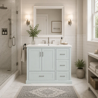 Meuble-lavabo de salle de bain de 42 pouces avec lavabo, armoire de rangement autoportante avec portes et tiroirs