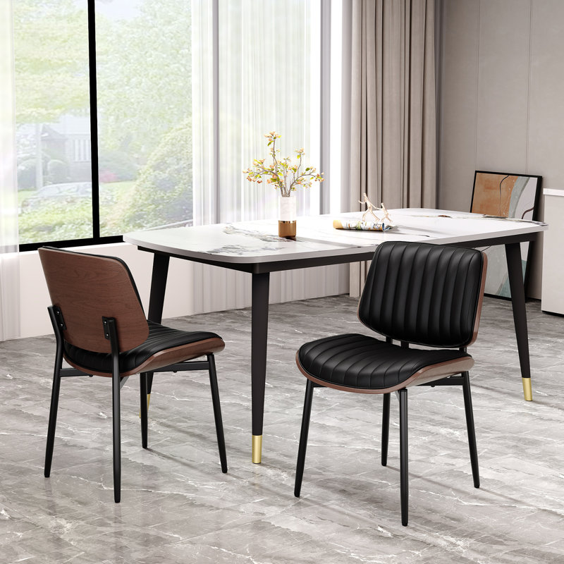 PU Leather Upholstered Dining Chair With Metal Legs, Black