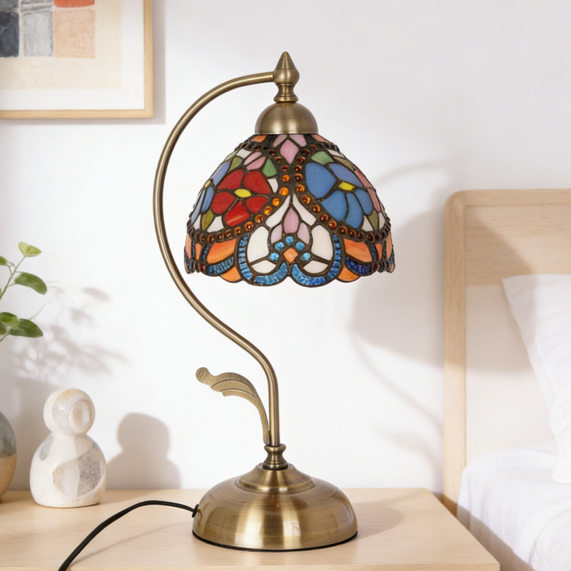 Lampe de table en verre coloré de style Tiffany à 1 lumière