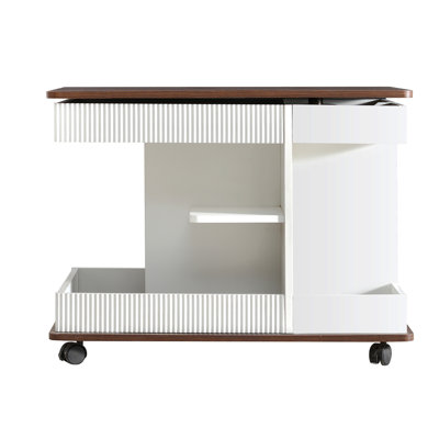 29.5"L Modern End Table With Lockable Swivel Wheels, Multifunctional Side Table With 360°Rotating Lift-Top, Industrial Accent Table With Storage Space For Living Room, White